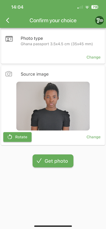 7ID App: Ghana Passport Photo Background Editor