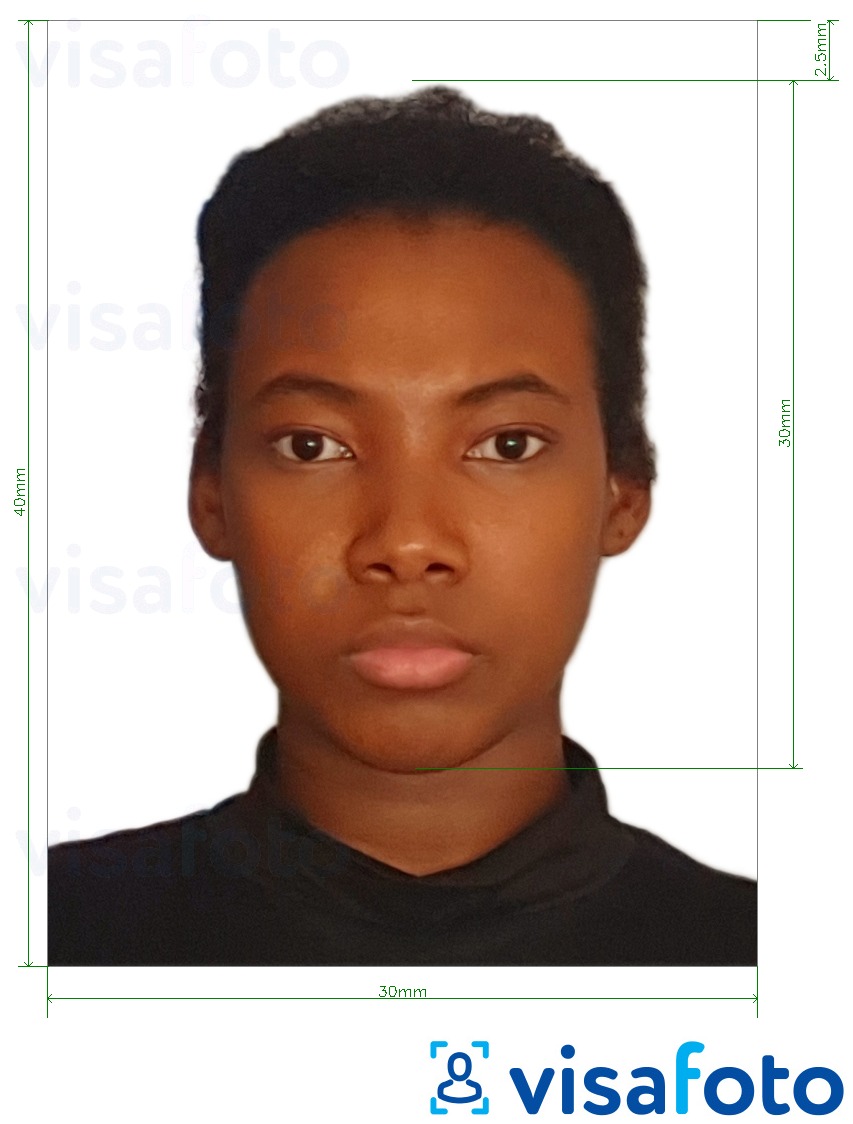 Příklad fotografie Angola víza 3x4 cm (30x40 mm) s přesnou specifikací velikosti