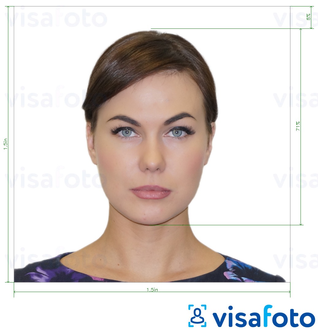 Příklad fotografie Argentina vízum v USA 1,5x1,5 palce s přesnou specifikací velikosti