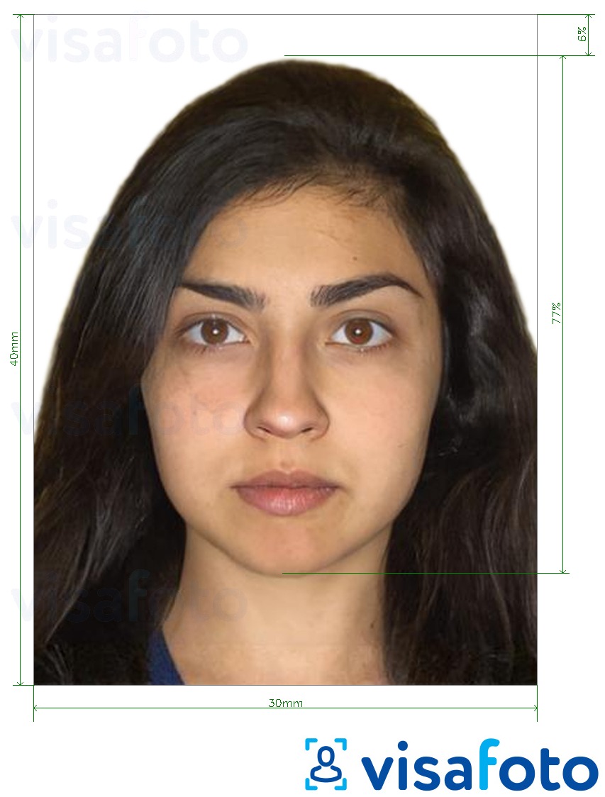 Příklad fotografie Ázerbájdžánské vízum 30x40 mm (3x4 cm) s přesnou specifikací velikosti