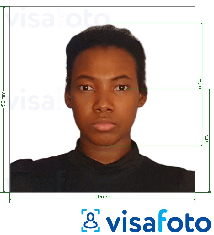 Příklad fotografie Barbados vízum 5x5 cm s přesnou specifikací velikosti