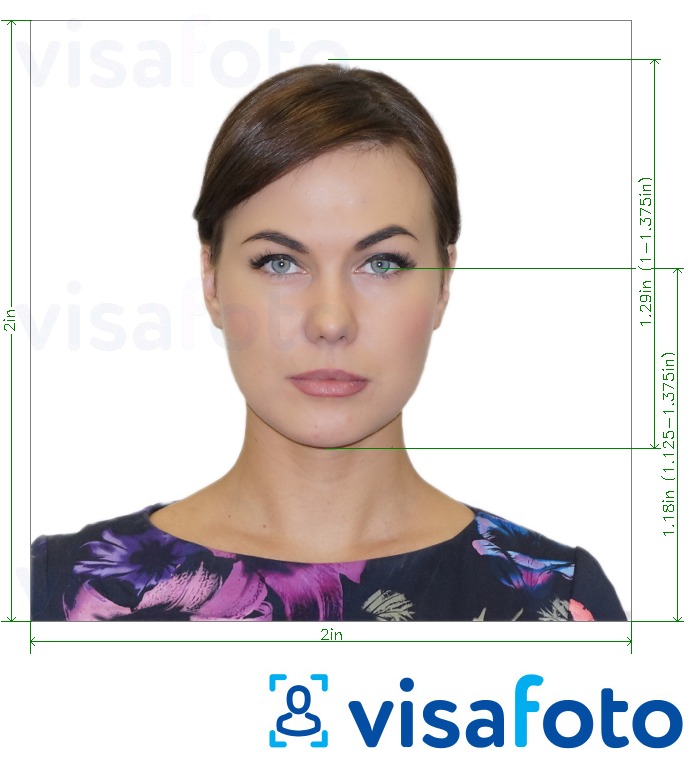 Příklad fotografie Brazílie Visa 2x2 palce (z USA) 51x51 mm s přesnou specifikací velikosti