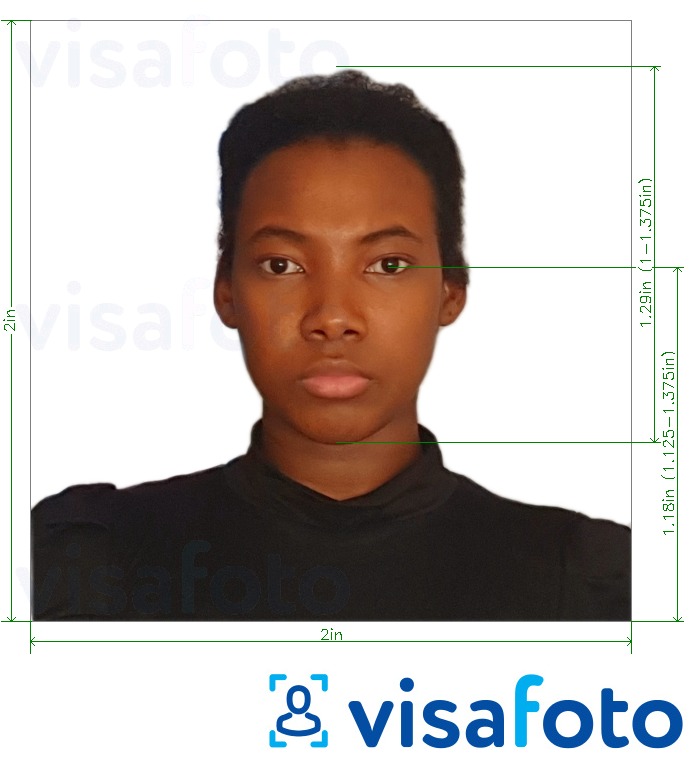 Příklad fotografie Kongo (Brazzaville) vízum 2x2 palce (z USA, Kanady, Mexika) s přesnou specifikací velikosti