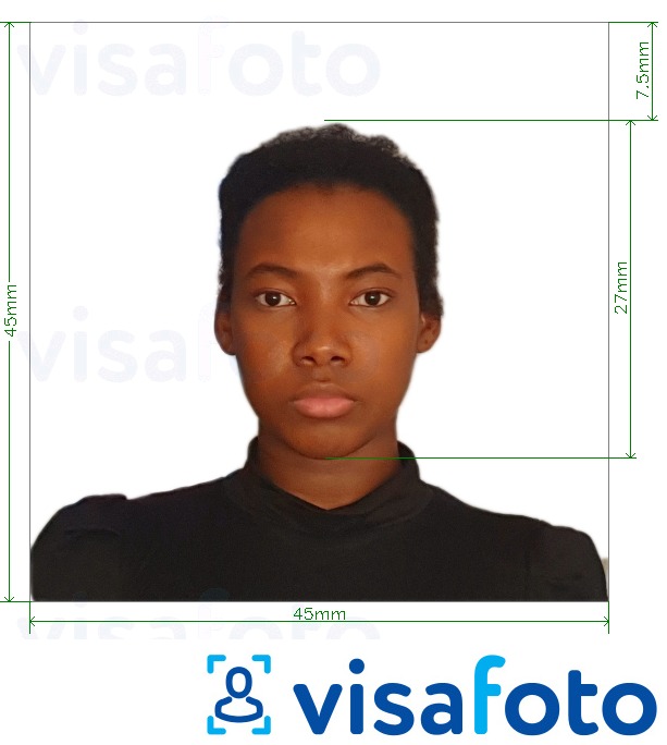 Příklad fotografie Kuba vízum 45x45 mm s přesnou specifikací velikosti