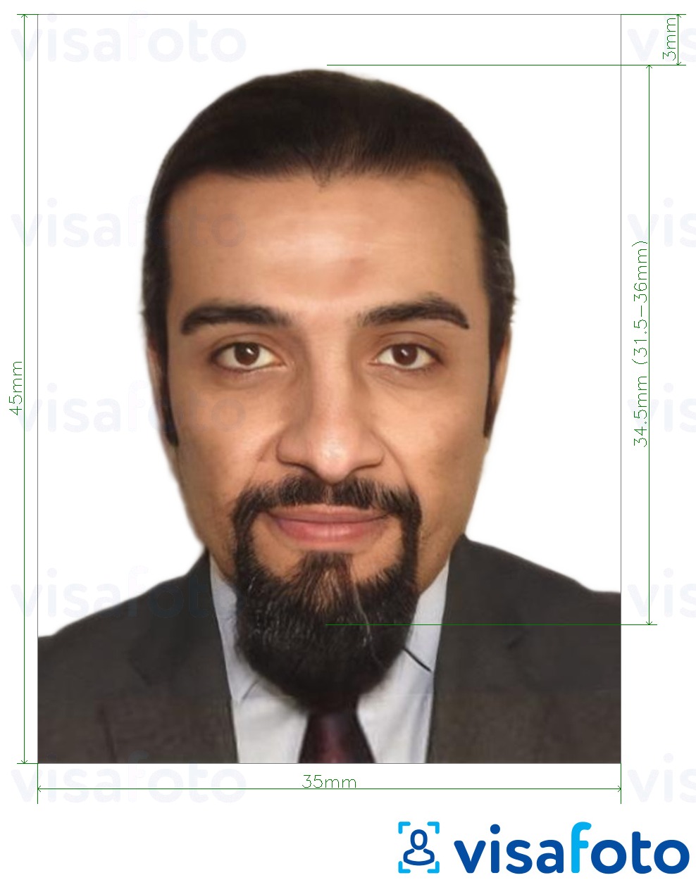 Příklad fotografie Elektronické vízum Etiopie online 35x45 mm (3,5x4,5 cm) s přesnou specifikací velikosti
