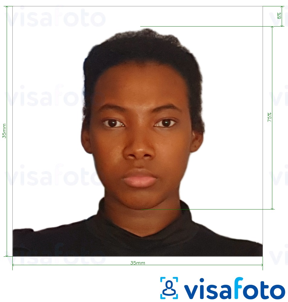 Příklad fotografie Gabonské vízum 35x35 mm (3,5 x 3,5 cm) s přesnou specifikací velikosti