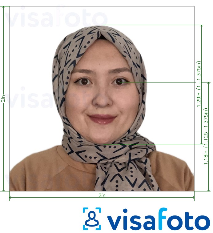 Příklad fotografie Indonésie Visa 2x2 palce (51x51 mm) s přesnou specifikací velikosti