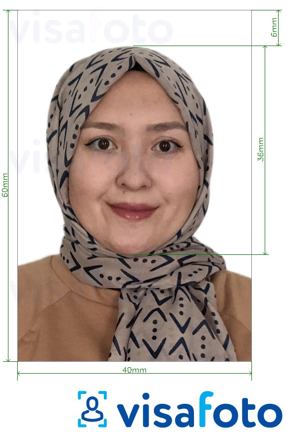 Příklad fotografie Indonéské vízum 40x60 mm s přesnou specifikací velikosti