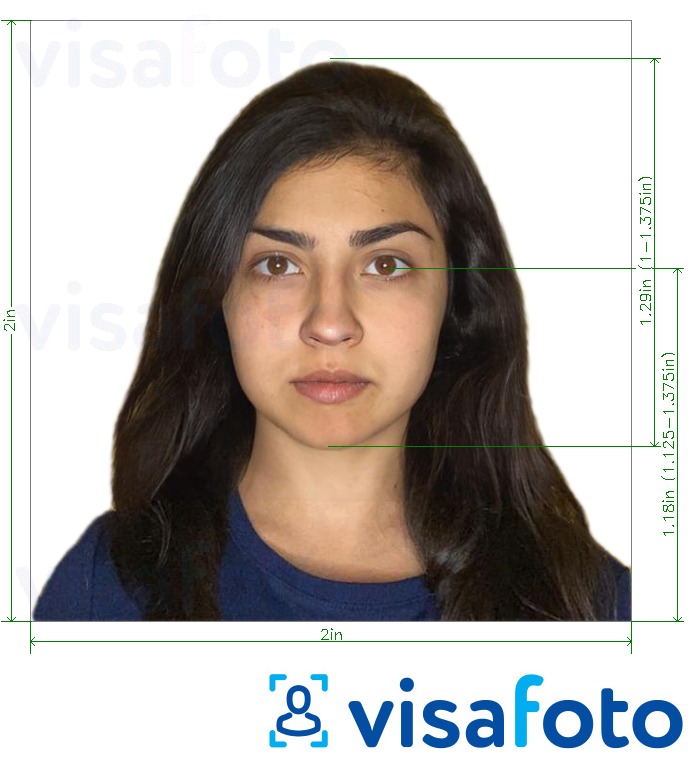 Příklad fotografie Indie OCI Passport (2x2 palce, 51x51 mm) s přesnou specifikací velikosti