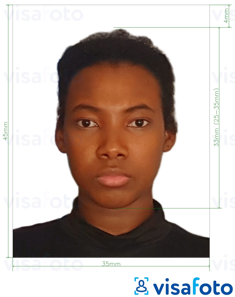 Příklad fotografie Jamaica pas 35x45 mm (3,5x4,5 cm) s přesnou specifikací velikosti