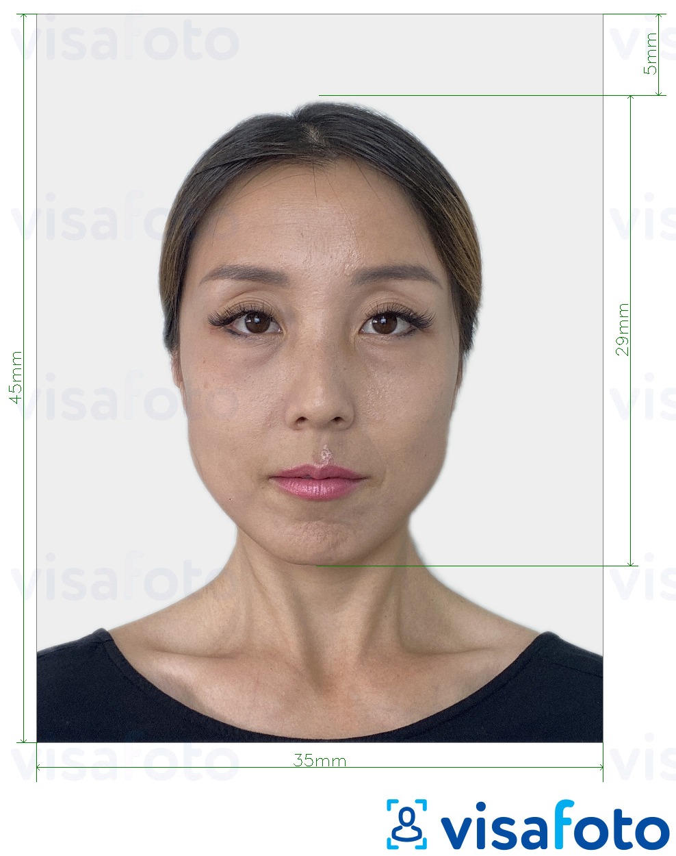 Příklad fotografie Japonské elektronické vízum 35x45 mm s přesnou specifikací velikosti