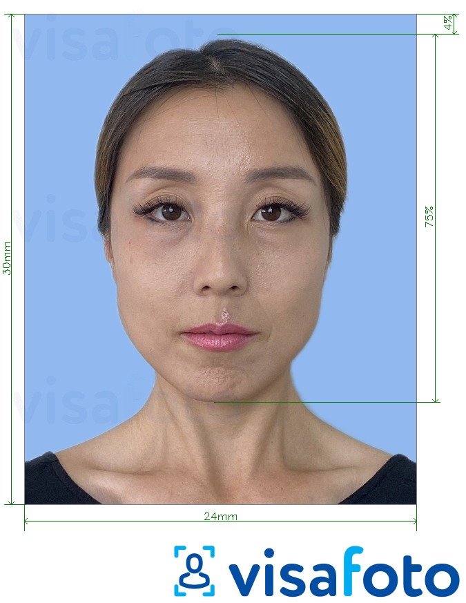 Příklad fotografie Japonský řidičský průkaz 2,4x3 cm světle modré pozadí s přesnou specifikací velikosti