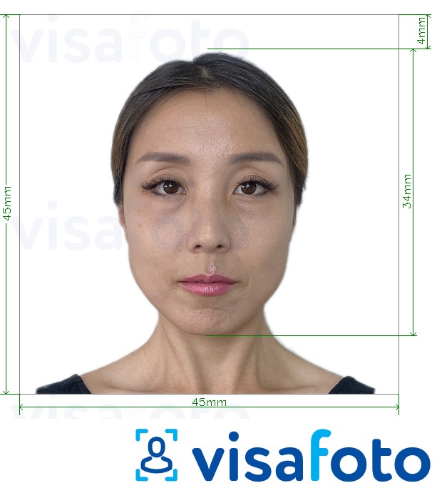 Příklad fotografie Japonsko Visa 45x45mm, hlava 34 mm s přesnou specifikací velikosti