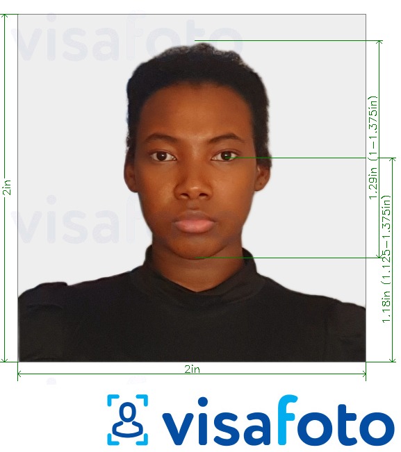 Příklad fotografie Fotografie z víza pro východní Afriku 2x2 palce (Keňa) (51x51mm, 5x5 cm) s přesnou specifikací velikosti