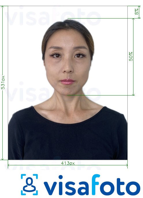 Příklad fotografie Korejský pas online s přesnou specifikací velikosti