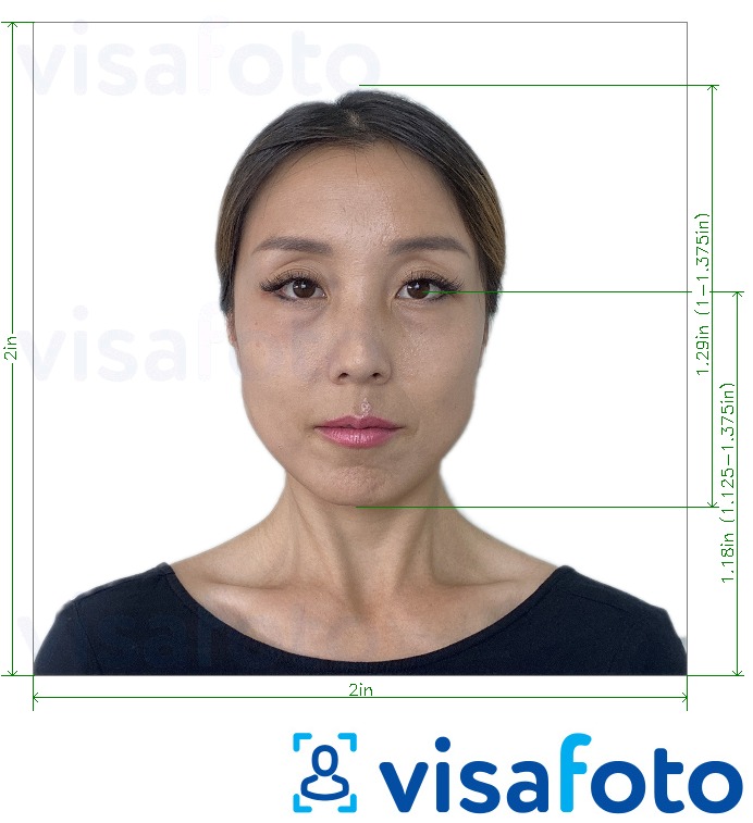Příklad fotografie Myanmarské vízum 2x2 palce (z USA) s přesnou specifikací velikosti