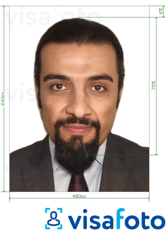Příklad fotografie Saudská Arábie Občanský průkaz Absher 640x480 pixelů s přesnou specifikací velikosti