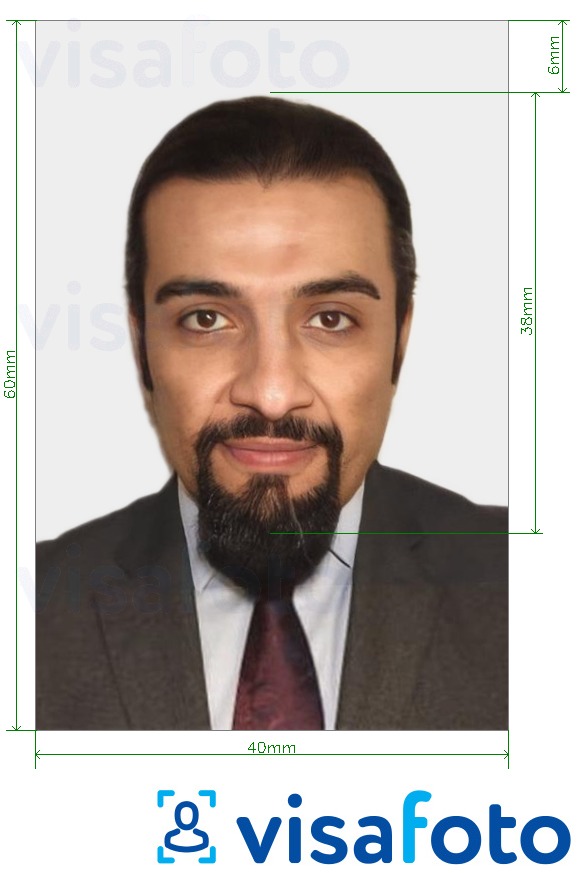 Příklad fotografie Syrské vízum 40x60 mm (4x6 cm) s přesnou specifikací velikosti