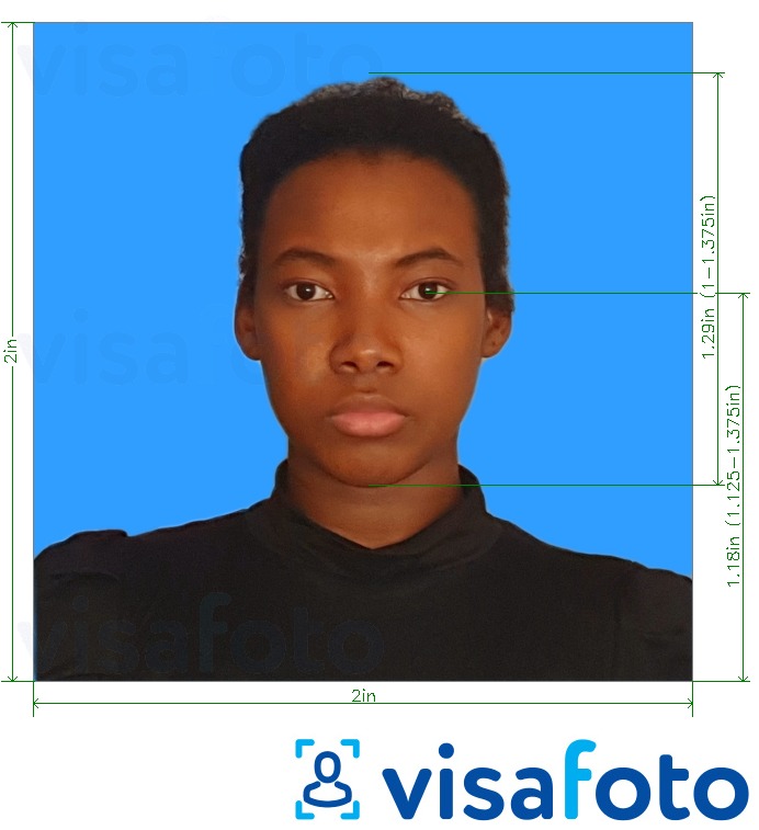Příklad fotografie Tanzanie Azania Bank 2x2 palce modré pozadí s přesnou specifikací velikosti