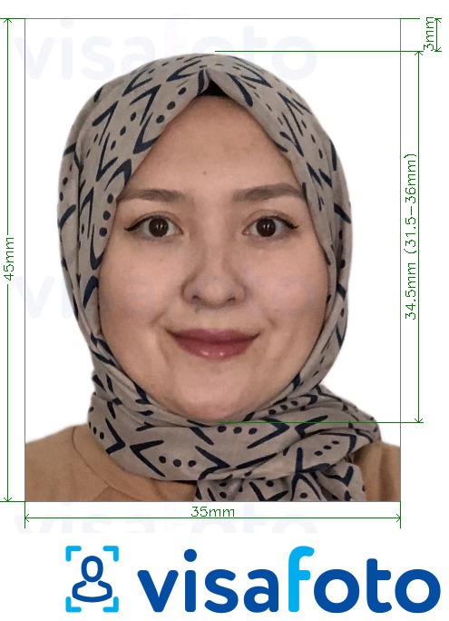 Příklad fotografie Uzbekistán vízum 3.5x4.5 cm (35x45 mm) s přesnou specifikací velikosti