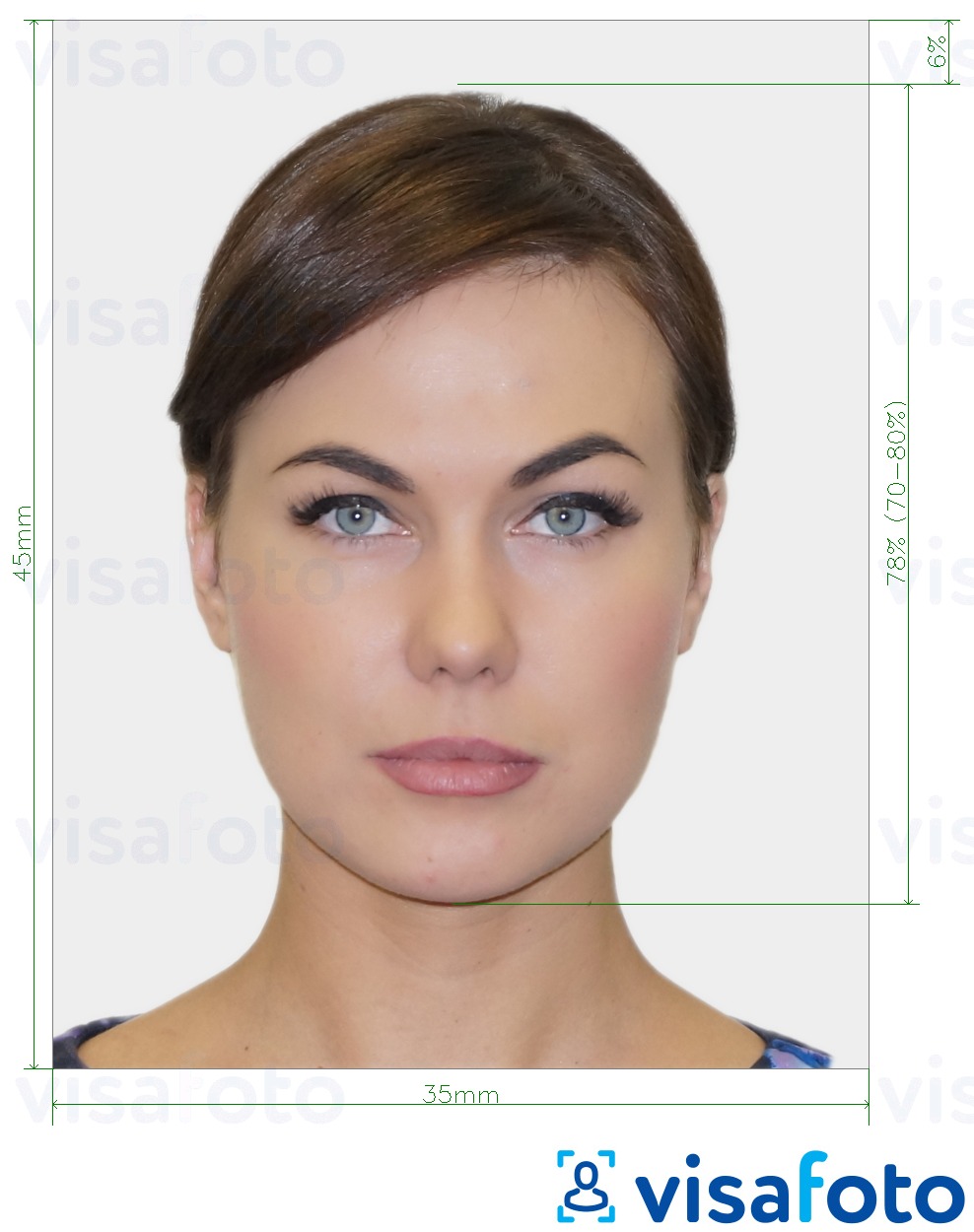 Příklad fotografie Biometrická pasová fotografie s přesnou specifikací velikosti